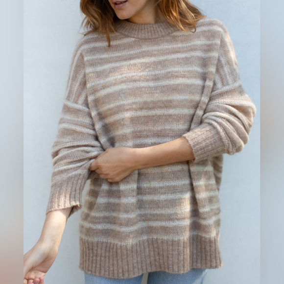 NWOT Jenni Kayne Cocoon Crewneck Sweater Sand Stipe Tan Oversized XXS-Small! - Picture 5 of 13